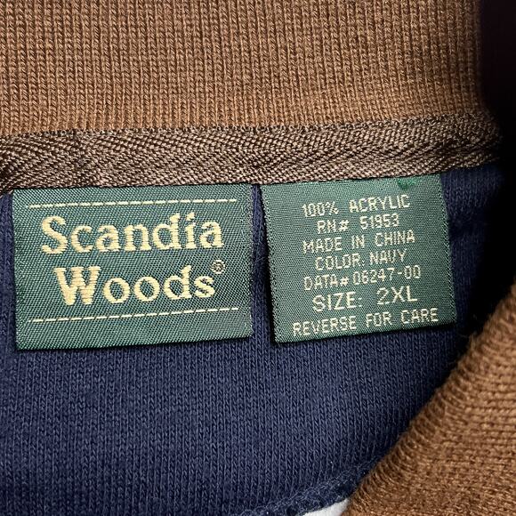Vintage 90s Scandia Woods Quarter Zip Sweatshirt Navy Brown Long Sleeve Gorpcore - Picture 3 of 7